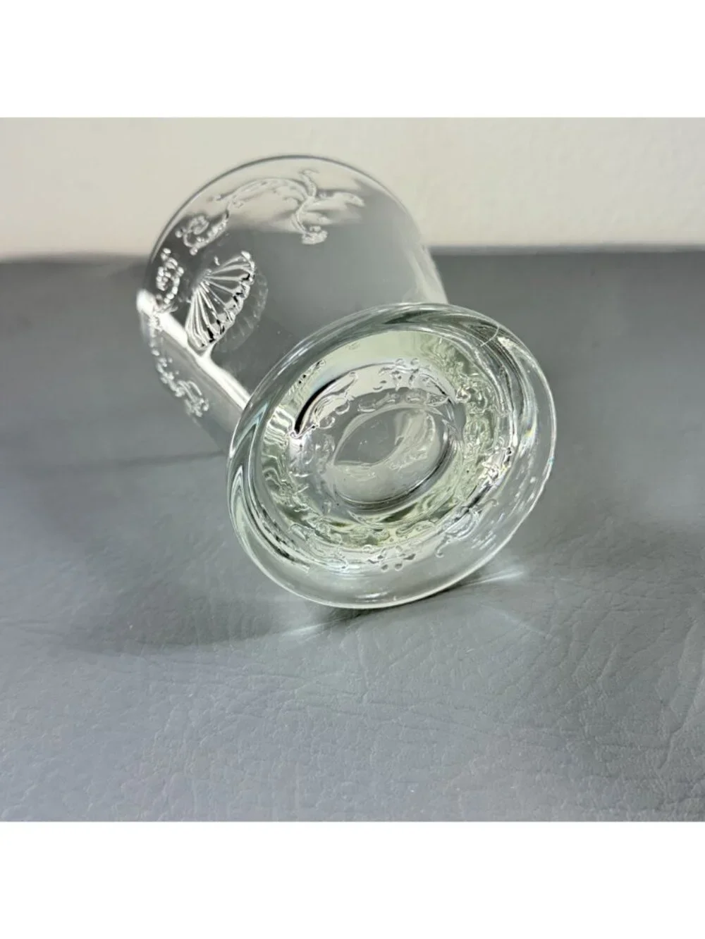 La Rochère France Clear Glass Mer Shell Footed Tumbler Juice Glasses Pair
